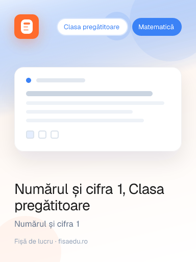 Fișă — Numărul și cifra 1, Clasa pregătitoare